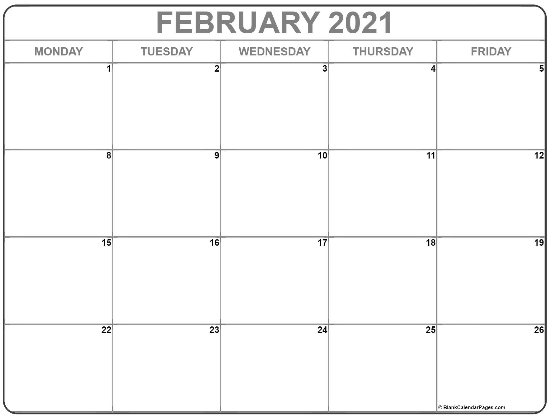 February 2021 Monday Calendar | Monday To Sunday-Printable Monday - Friday July 2021