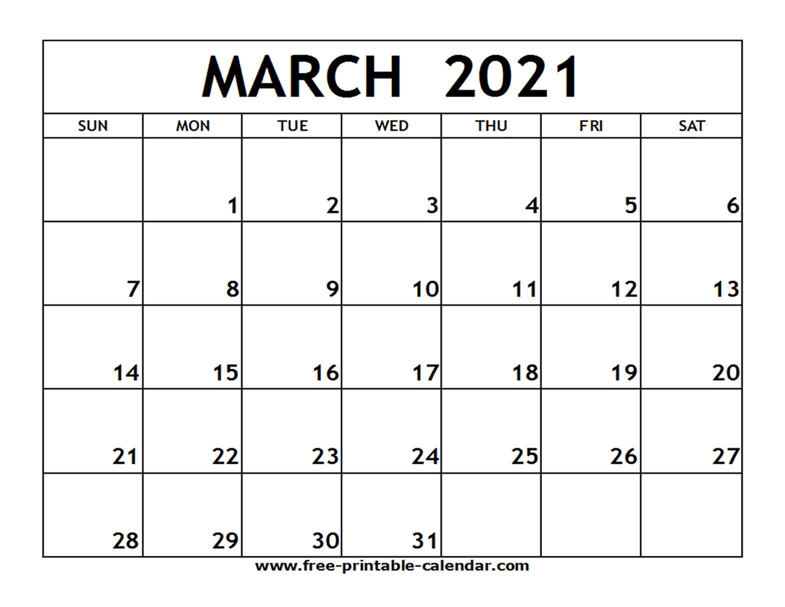 Free Blank Calendar March 2021 | Qualads-2021 Blank Vacation Calendar