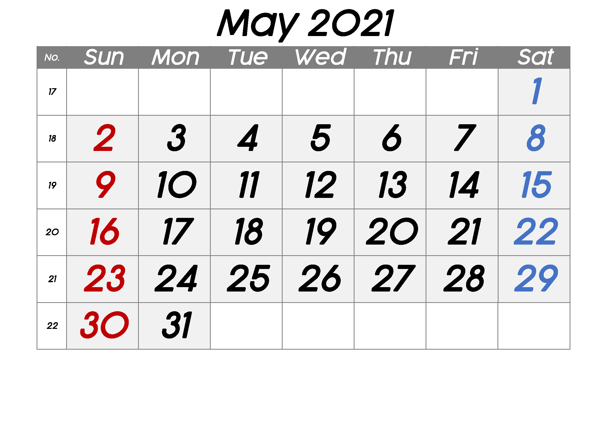 Free Blank May 2021 Printable Calendar Template [Pdf-2021 Absentee Calendar