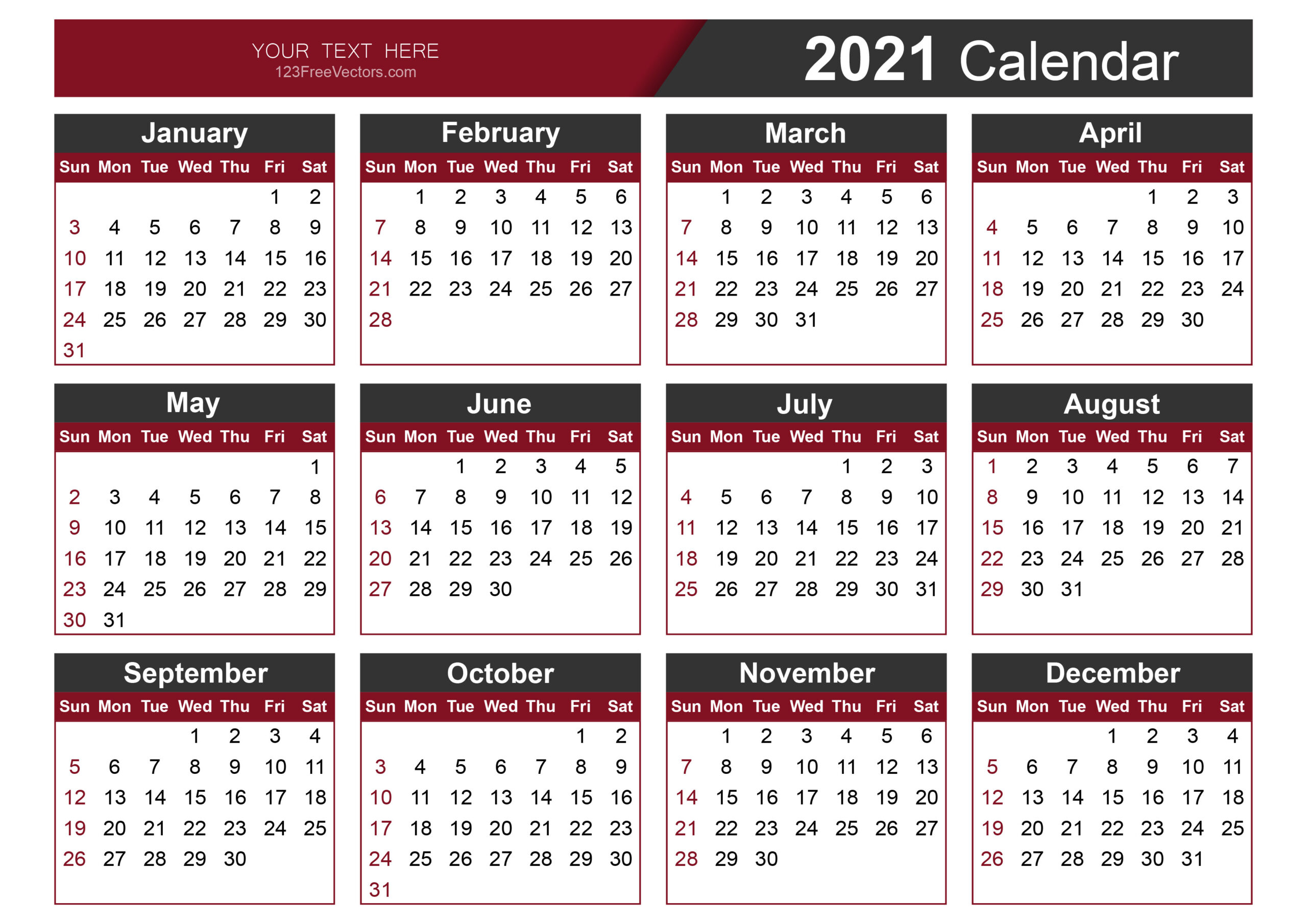 Free Calendar Template 2021-Calendar Template 2021 Printable Free