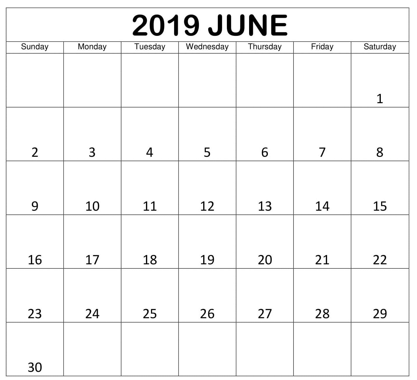 Free Download June 2019 Calendar Printable | Calendar-Free Sample Printable Blank Editable Calendar For Monday - Friday June 2021