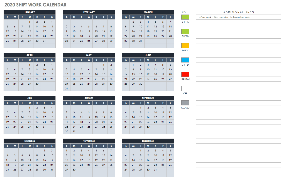 Free Excel Calendar Templates-Shift Schedule Template 2021