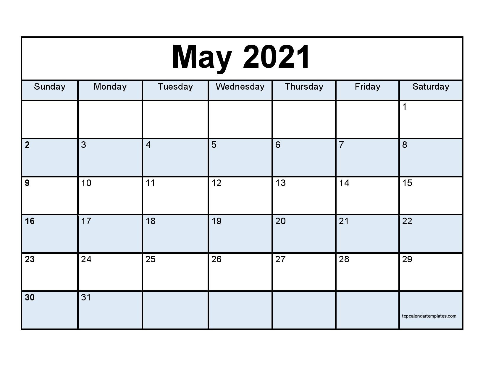 Free May 2021 Calendar Printable - Blank Templates-Free Blank Printable Monthly Calendar 2021