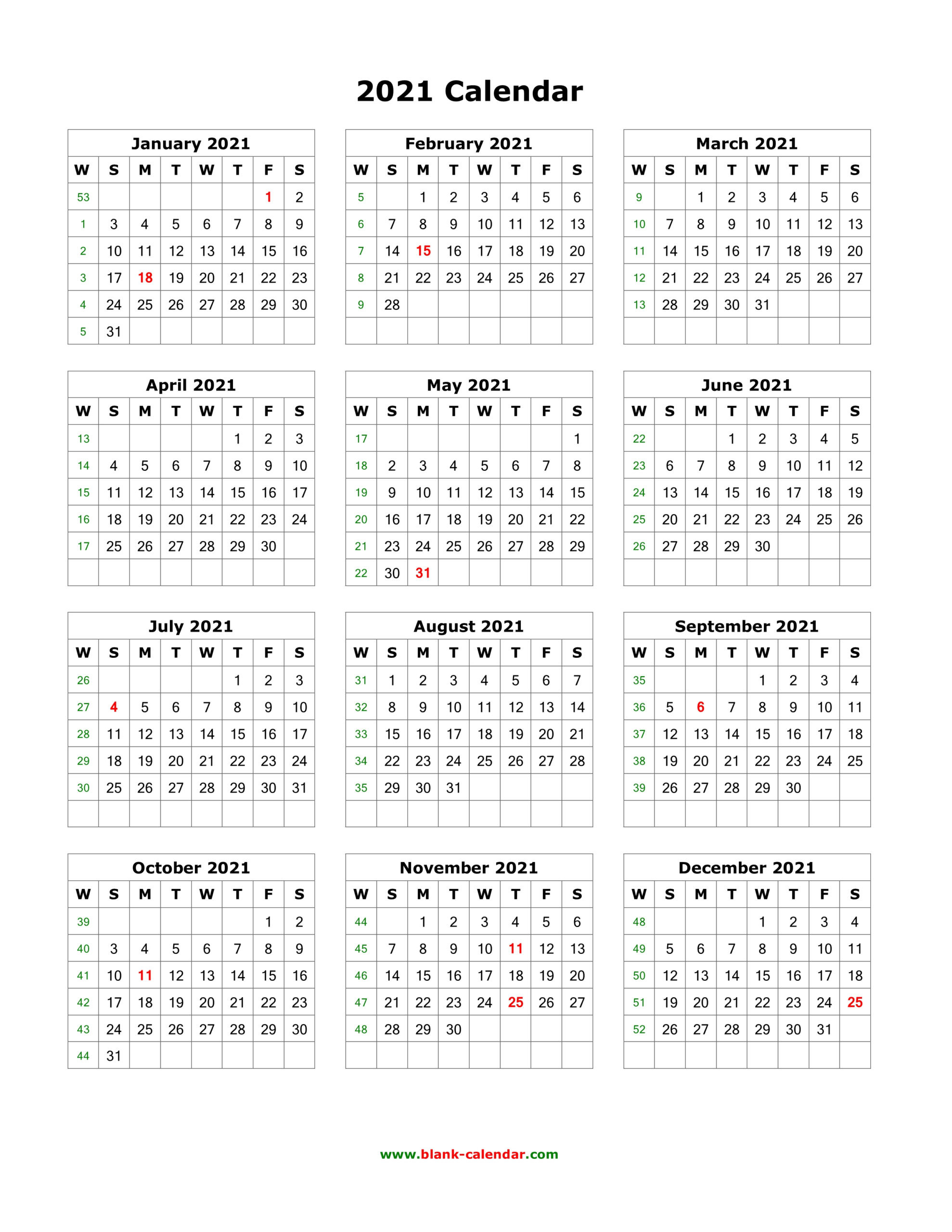 Free Printable 1 Page 2021 Calendar-2021 Printable 2 Page Monthly Calendar