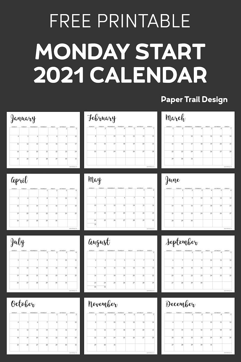 Free Printable 2021 Calendar - Monday Start | Paper Trail-August 2021 Monday Through Friday Calendar Free Pdf Printable