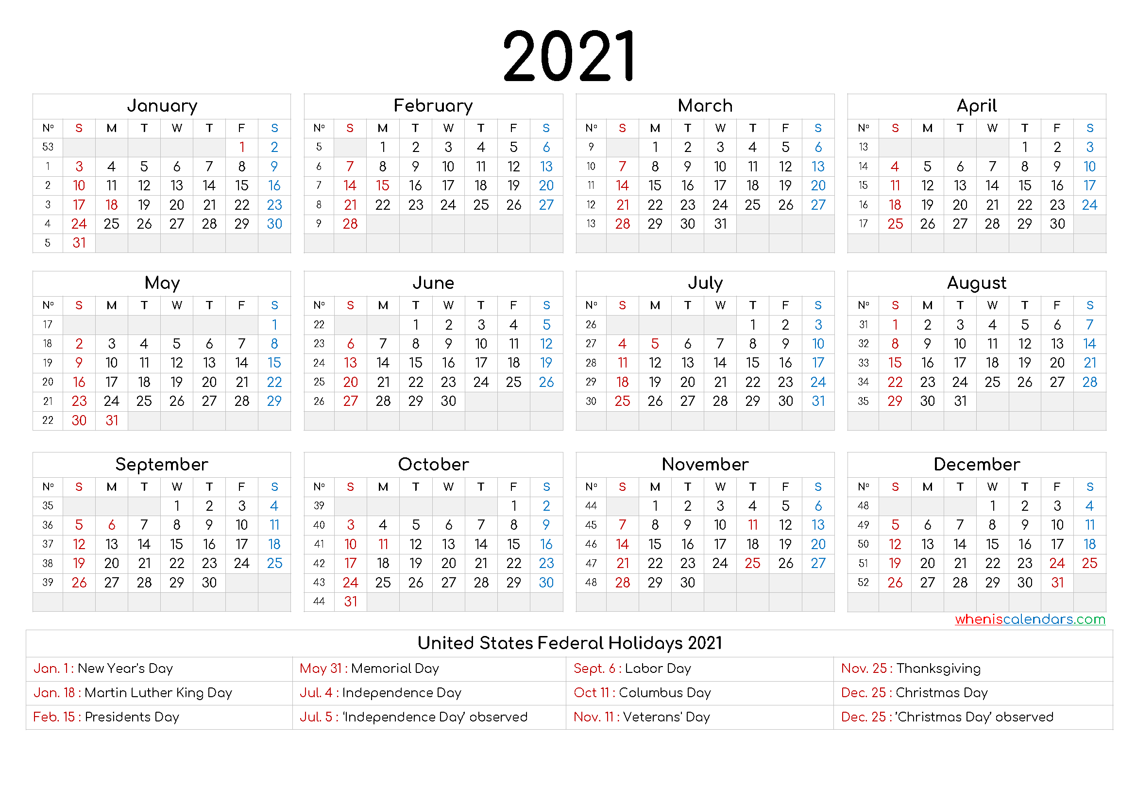 Free Printable 2021 Calendar With Holidays - 6 Templates-4 X 6 Calendars 2021