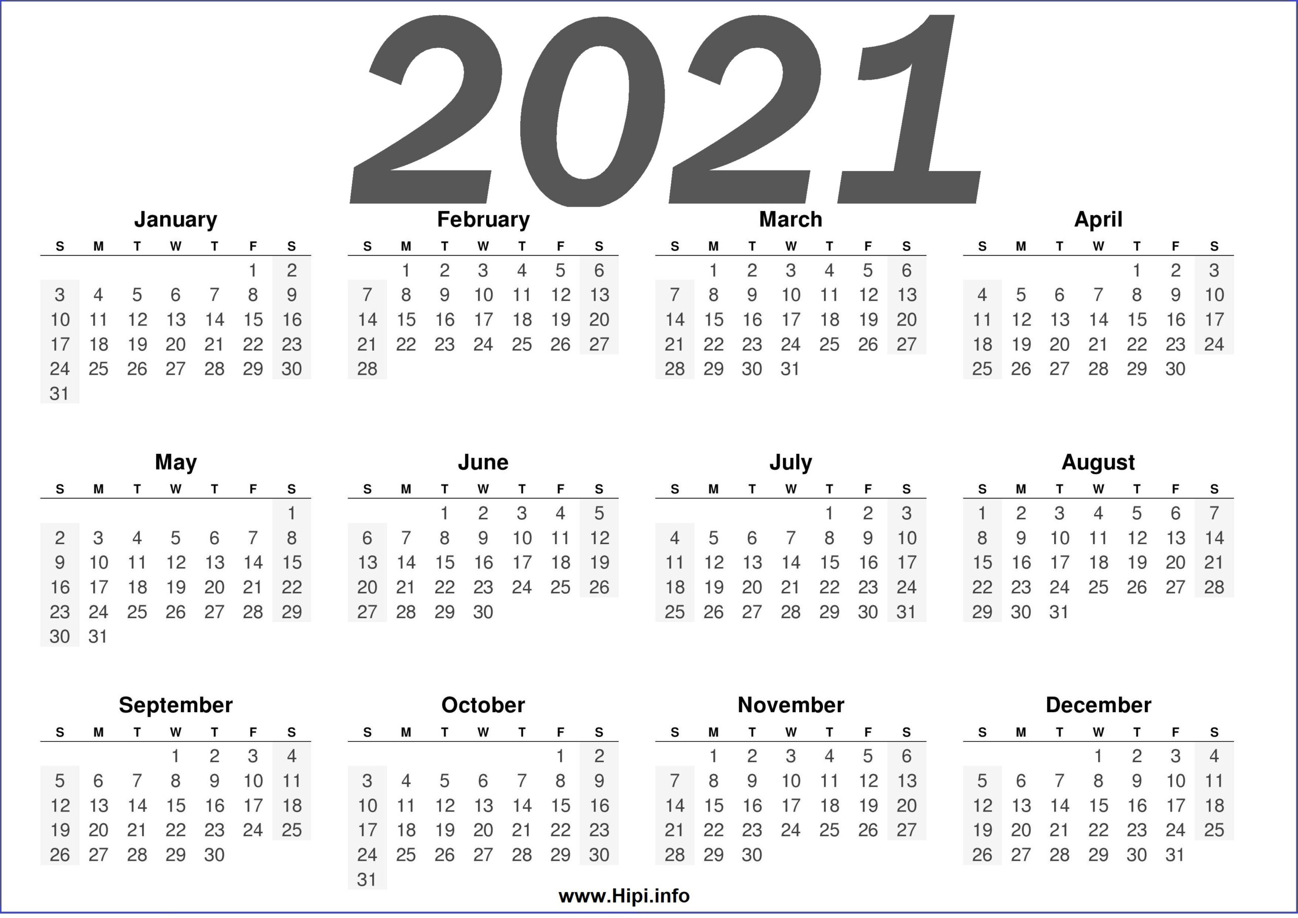 Free Printable 2021 Calendars Horizontal - Hipi-Calendar Template 2021 Printable Free