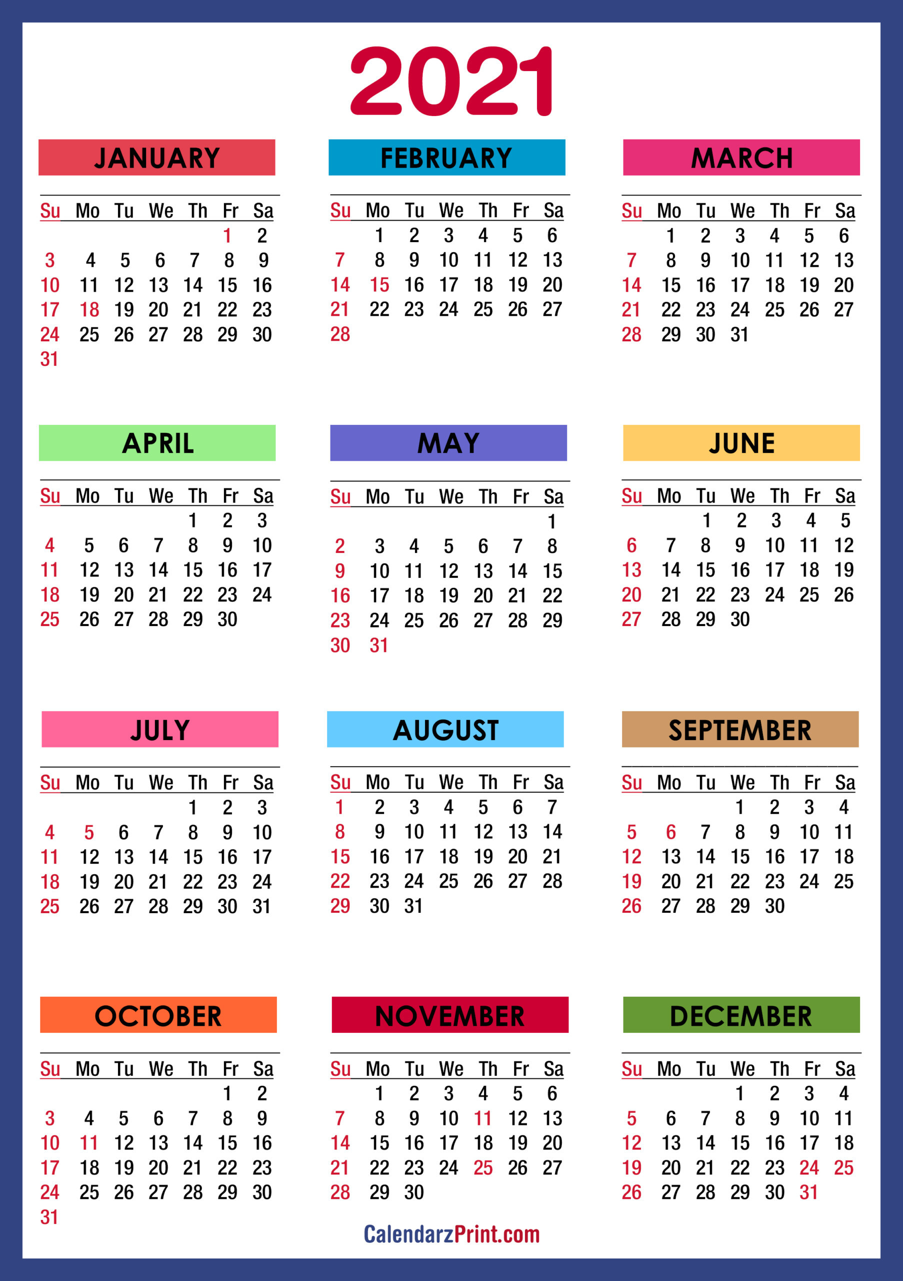 Free Printable 2021 Monthly Calendar With Us Holidays-2021 Calendars To Fill In And Print