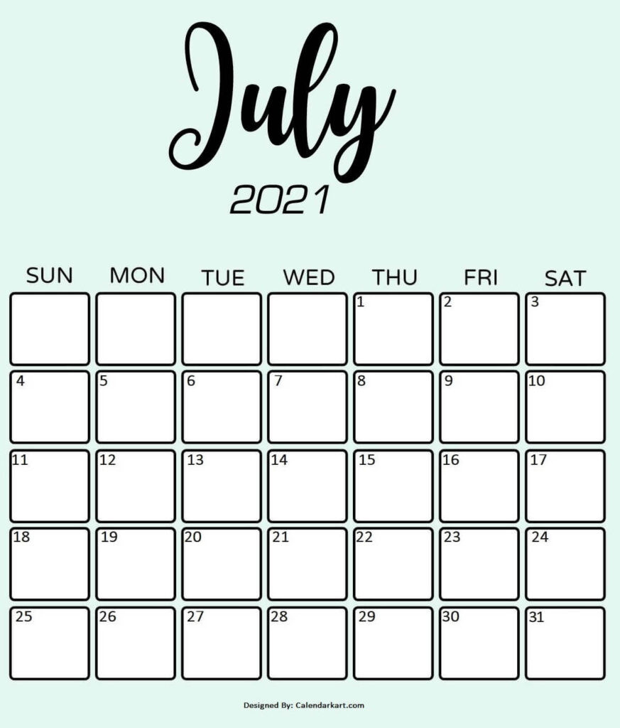 Free Printable July 2021 Calendar - Calendarkart-2021 Calendar Squares To Rpint