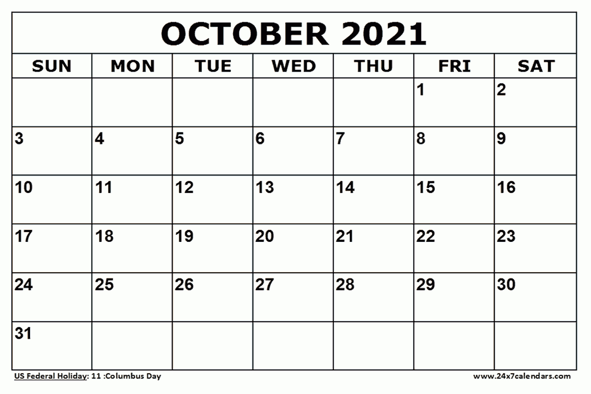 Free Printable October 2021 Calendar : 24X7Calendars-August 2021 Calendar Monday Through Friday Only