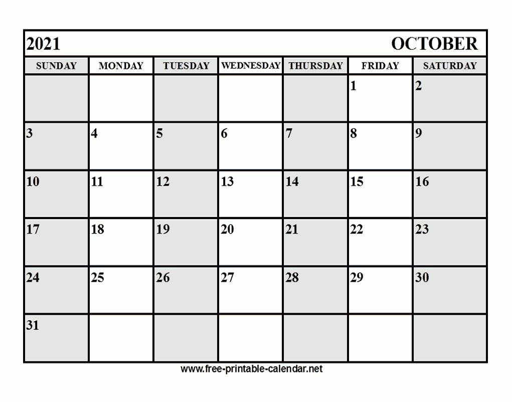 Free Printable October 2021 Calendar-August 2021 Calendar Monday Through Friday Only