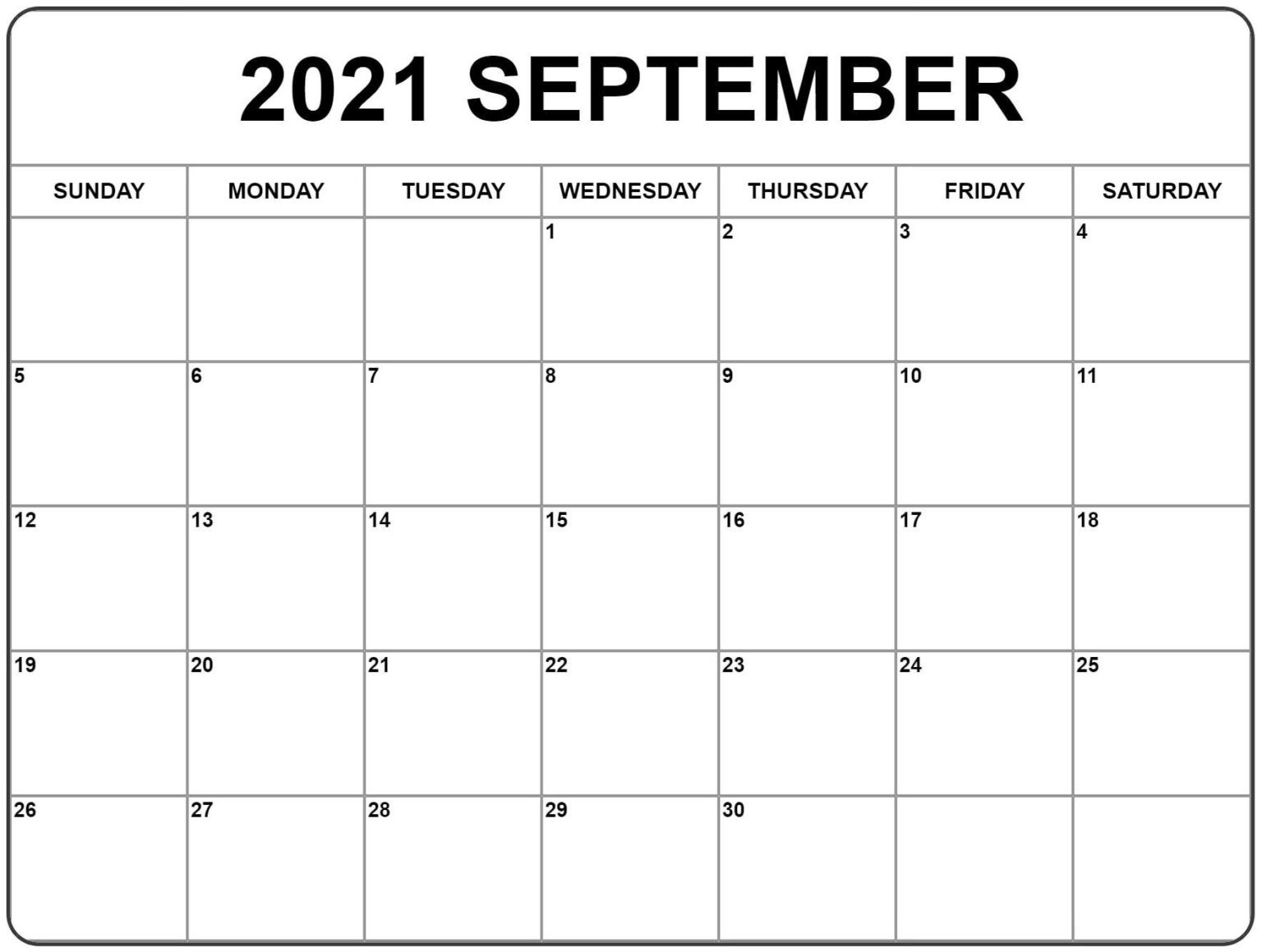 Free September 2021 Calendar Printable - Blank Templates-2021 Blank Vacation Calendar