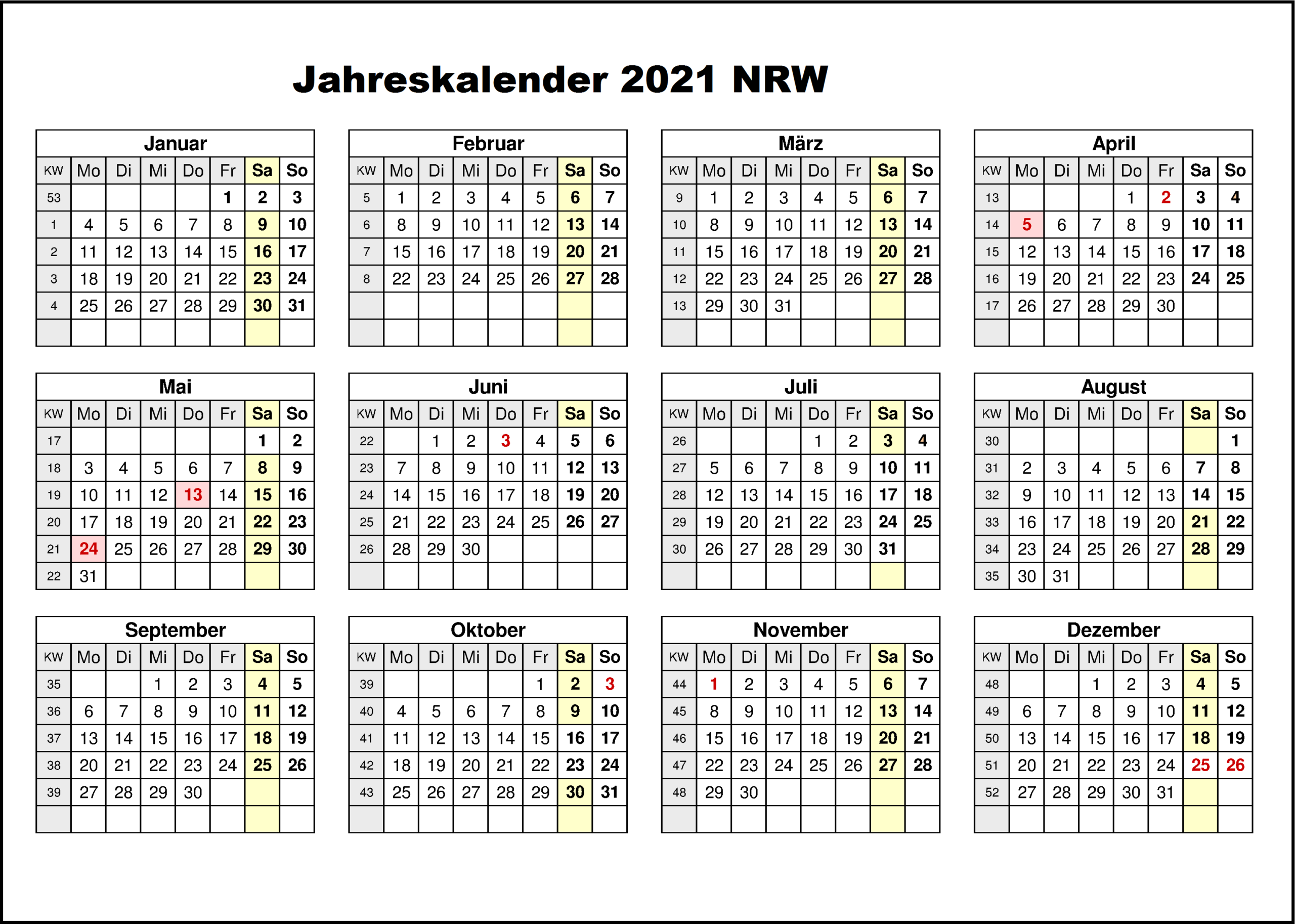 Jahreskalender 2021 Kostenlos : Jahreskalender 2021 Zum-Kalender 2021 Planer Zum Ausdrucken