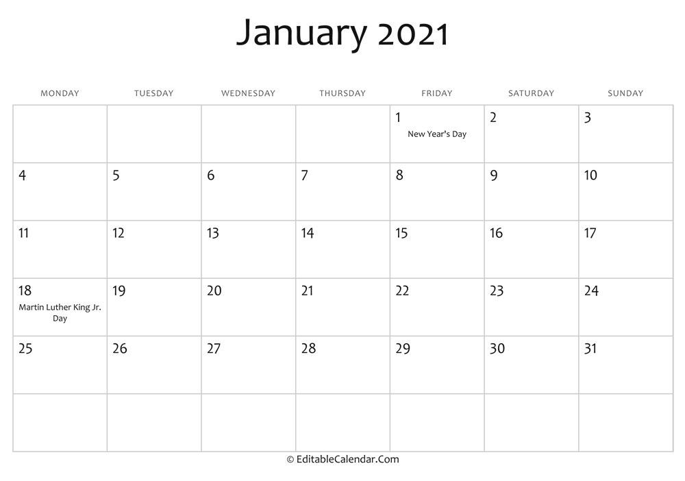 January 2021 Calendar Templates-National Food Days 2021 Printable