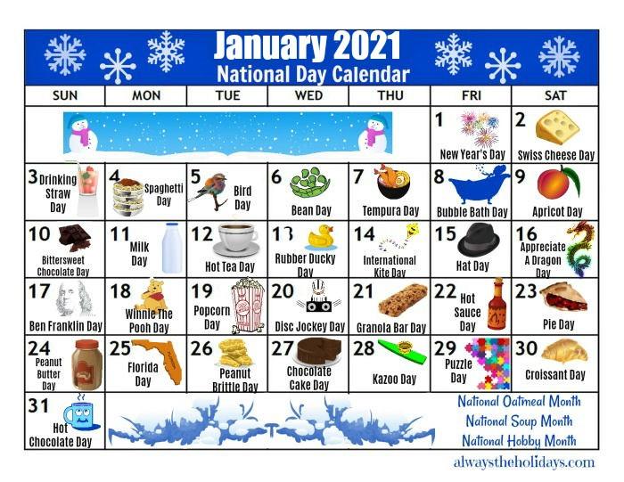 January Printable National Day Calendar 2021 - Free-Day To Day Calendar 2021