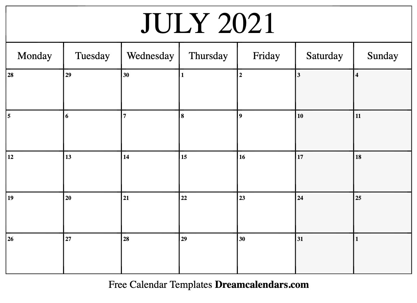 July 2021 Calendar | Free Blank Printable Templates-Printable Monday - Friday July 2021