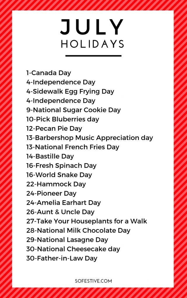 July Holidays 2021- Unique &amp; Fun Holidays | So Festive-National Food Days 2021 Printable