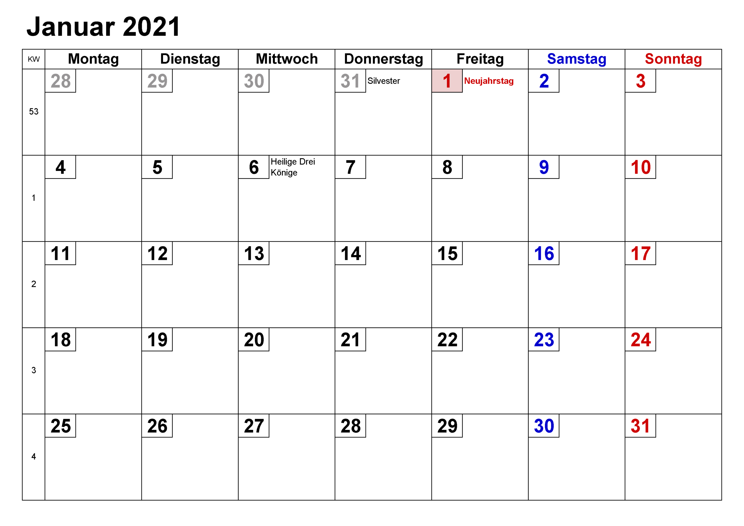 Kalender Januar 2021 Zum Ausdrucken Planer | Zudocalendrio-Kalender 2021 Planer Zum Ausdrucken