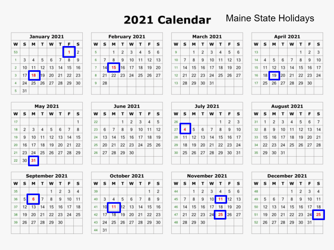 Maine State Holidays 2021 - List Of Federal &amp; State Holidays-2021 Calendard For Vacation Schedule