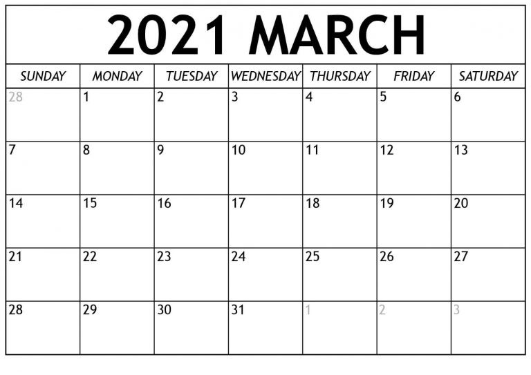 March 2021 Calendar Cute Pdf Template - Free Printable-2021 Calendar Printable Free Pdf March