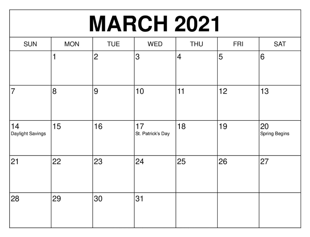 March 2021 Calendar Free Word Template - Printable Blank-Printable Monthly Calendar 2021