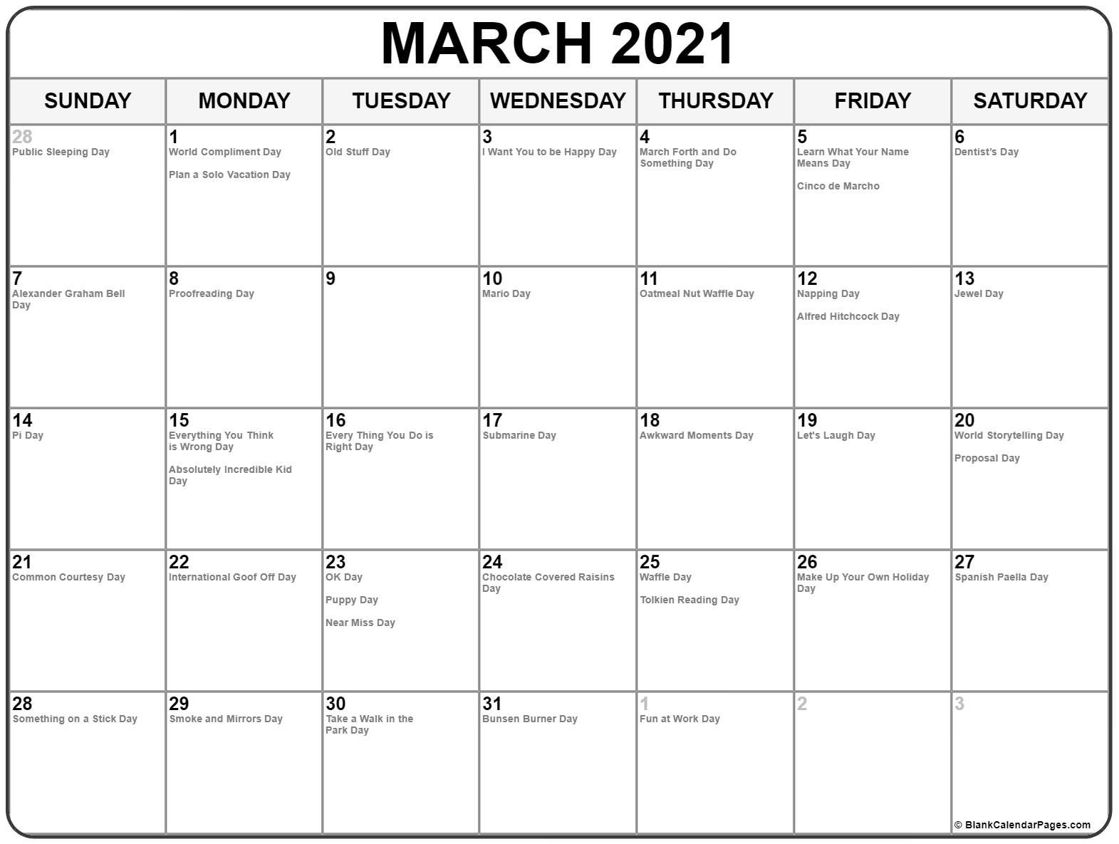 March 2021 Calendar With Holidays-National Wellness Calendar 2021