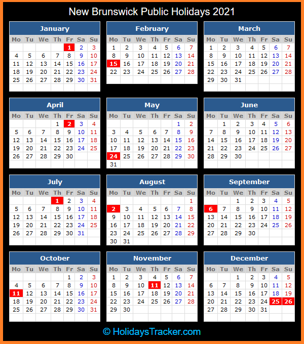 New Brunswick (Canada) Public Holidays 2021 - Holidays Tracker-2021 Vacation Calendars