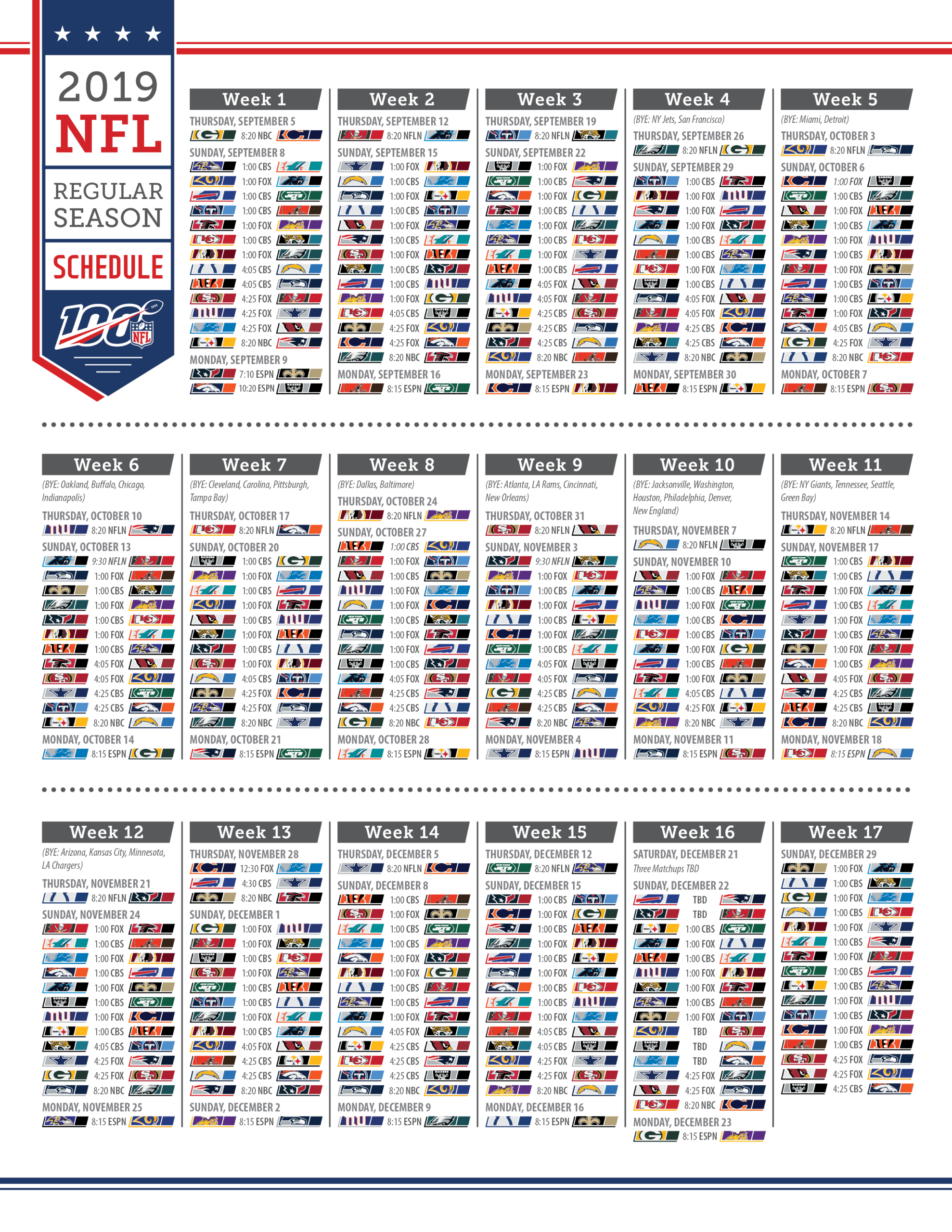 Nfl Schedule 2019 | Schedule 2019-Printable 2021 Full Nfl Schedule