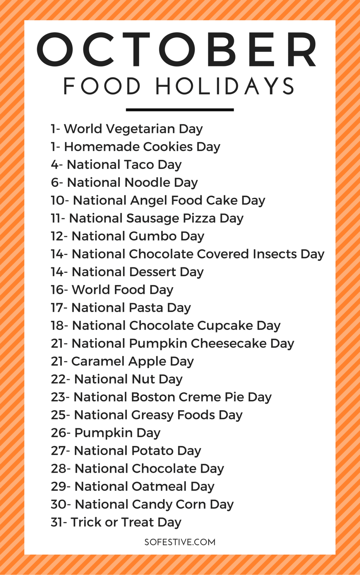 October Holidays 2021- Fun &amp; Unique Reasons To Celebrate-National Food Days 2021 Printable