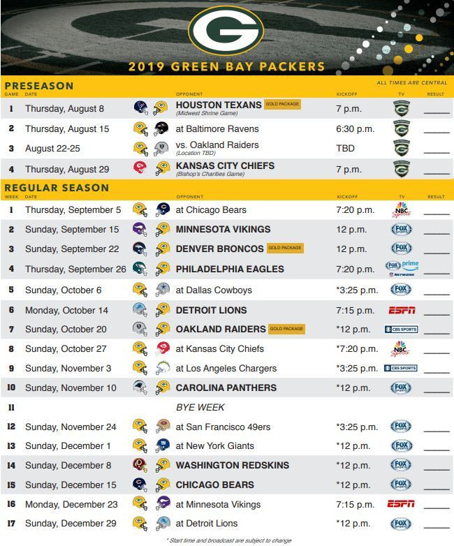 Packers 2019 Schedule Officially Announced-Printable 2021 Full Nfl Schedule