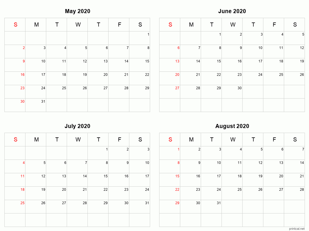 Printable 2021 Calendar 4 Months Per Page | Free 2021-2021 Monthly Calendar 2 Page Per Month Printable