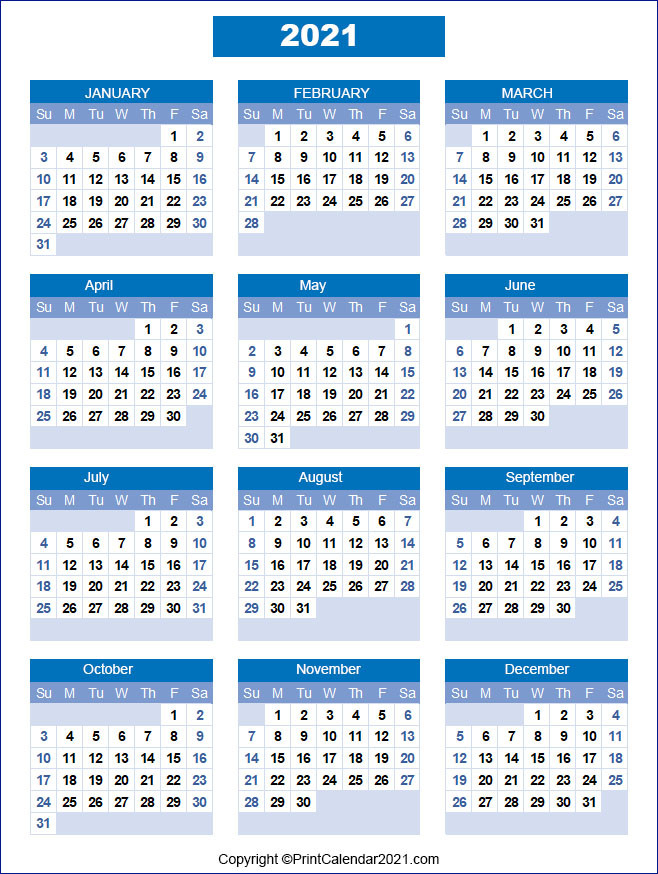 Printable 2021 Calendar By Month-Free Blank Printable Monthly Calendar 2021