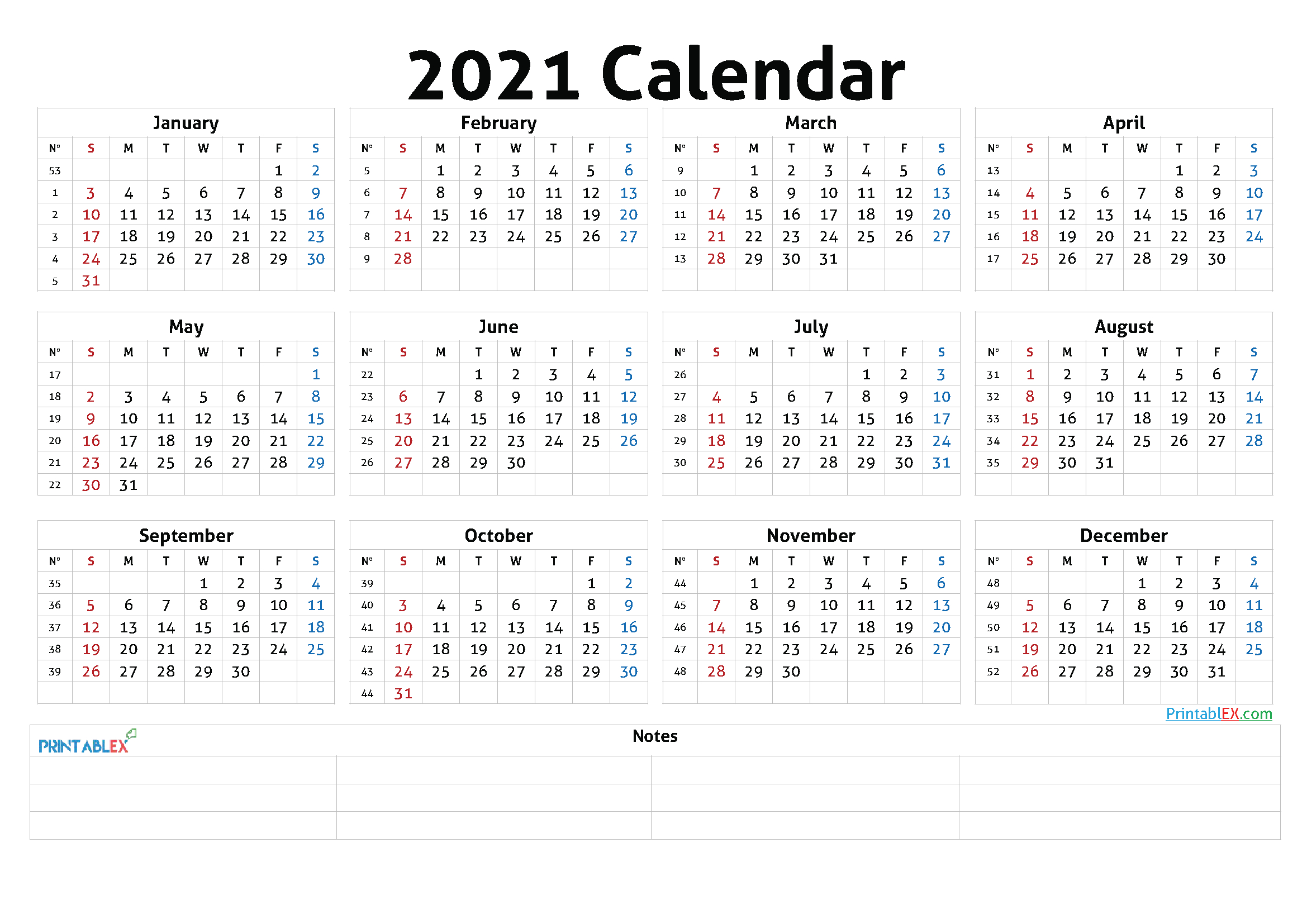 Printable 2021 Calendar By Year - 21Ytw46-Free Printable Downloadable Yearly Calendar 2021