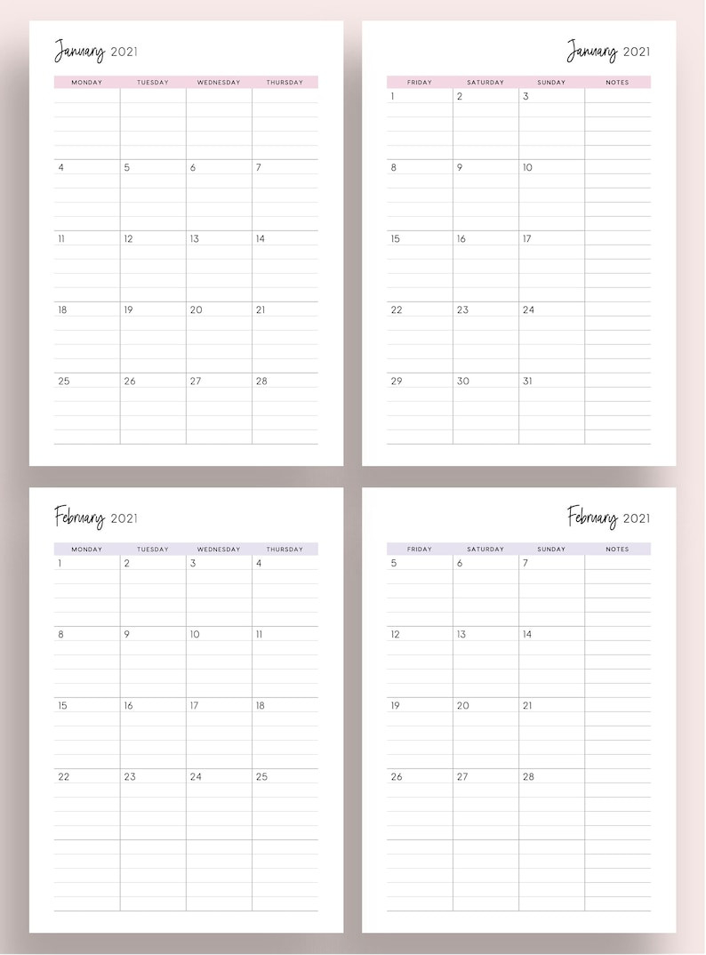 Printable 2021 Lined Monthly Planner 2021 Month On 2 Pages-2021 Printable 2 Page Monthly Calendar