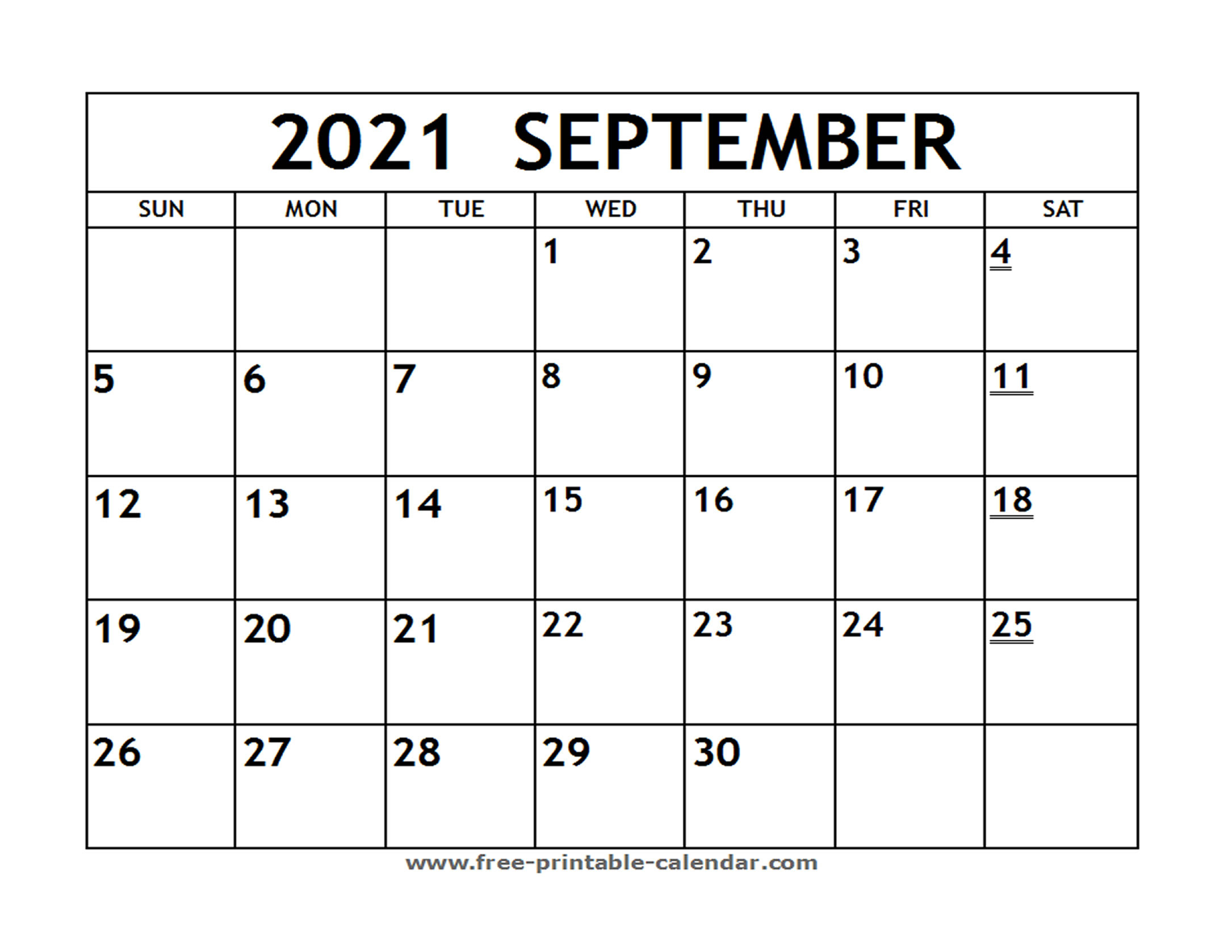 Printable 2021 September Calendar - Free-Printable-2021 Blank Vacation Calendar