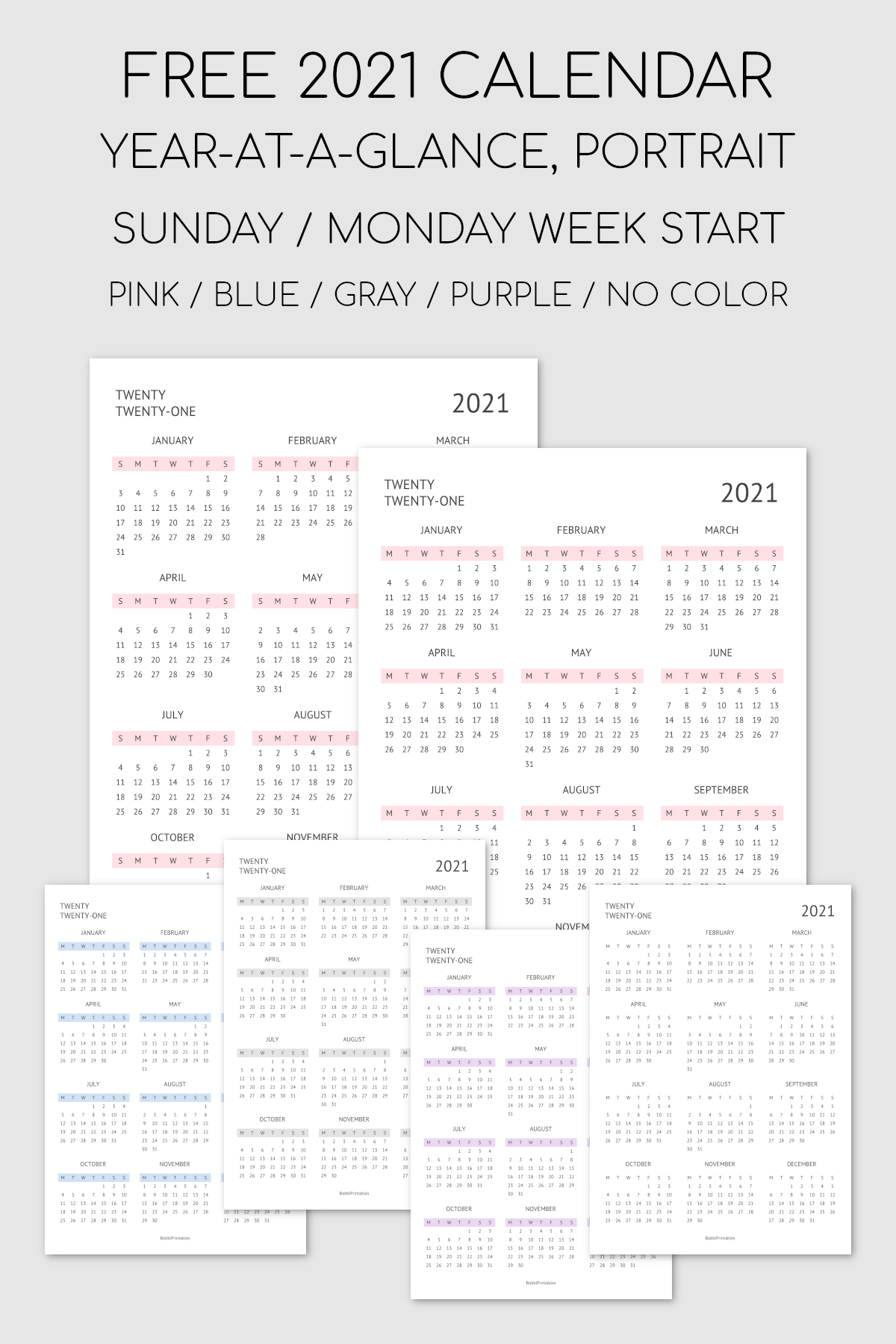 Printable 2021 Year-At-A-Glance Calendar-Large Print 2021 Calendar At A Glance Printable