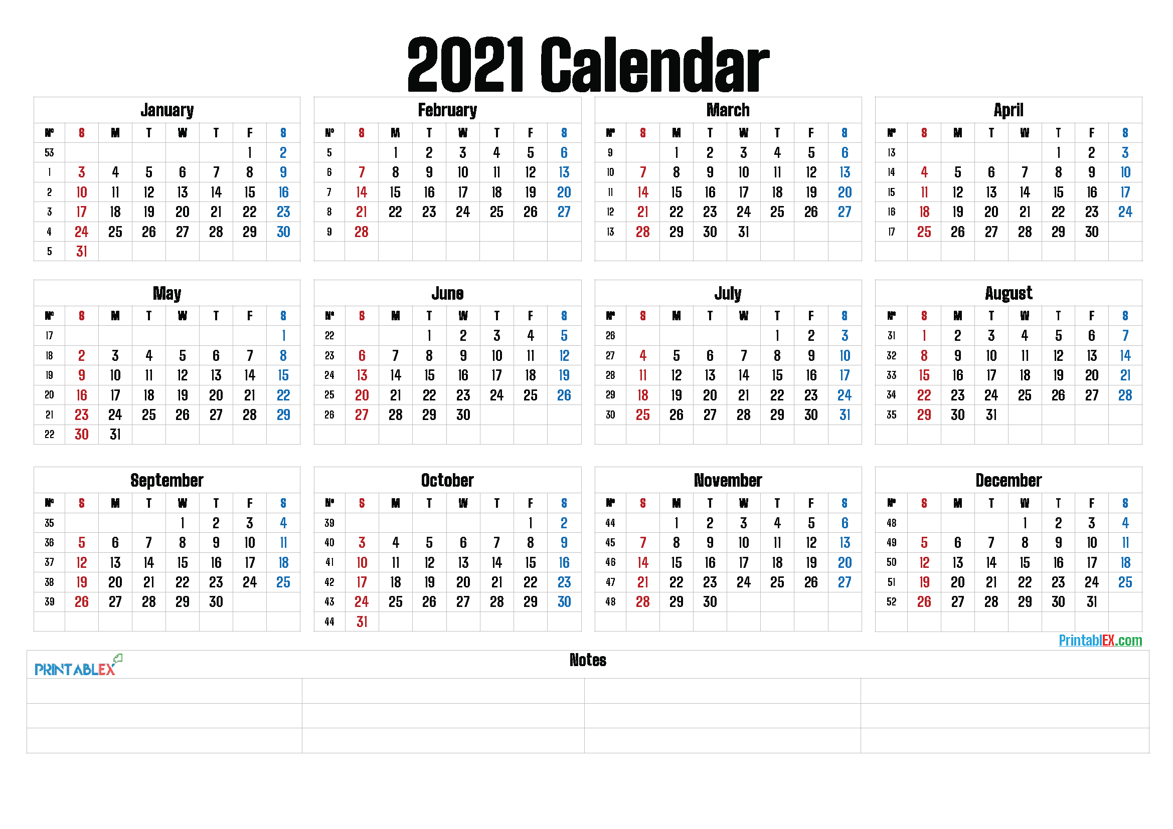 Printable 2021 Yearly Calendar - 21Ytw160 - Free Printable-Free Printable Large Calendar 2021 Monthly