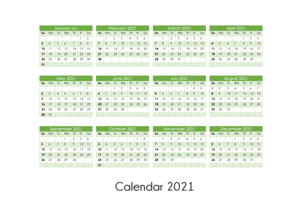 Printable Calendar 2021 One Page, Yearly Calendar, Blank-2021 Vacation Calendars