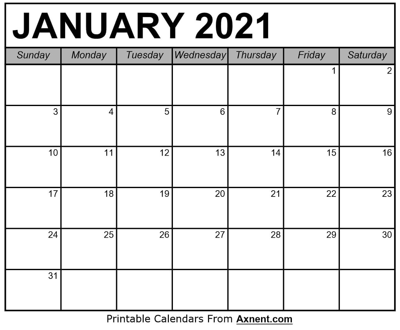 Printable January 2021 Calendar Template - Print Now-National Wellness Calendar 2021