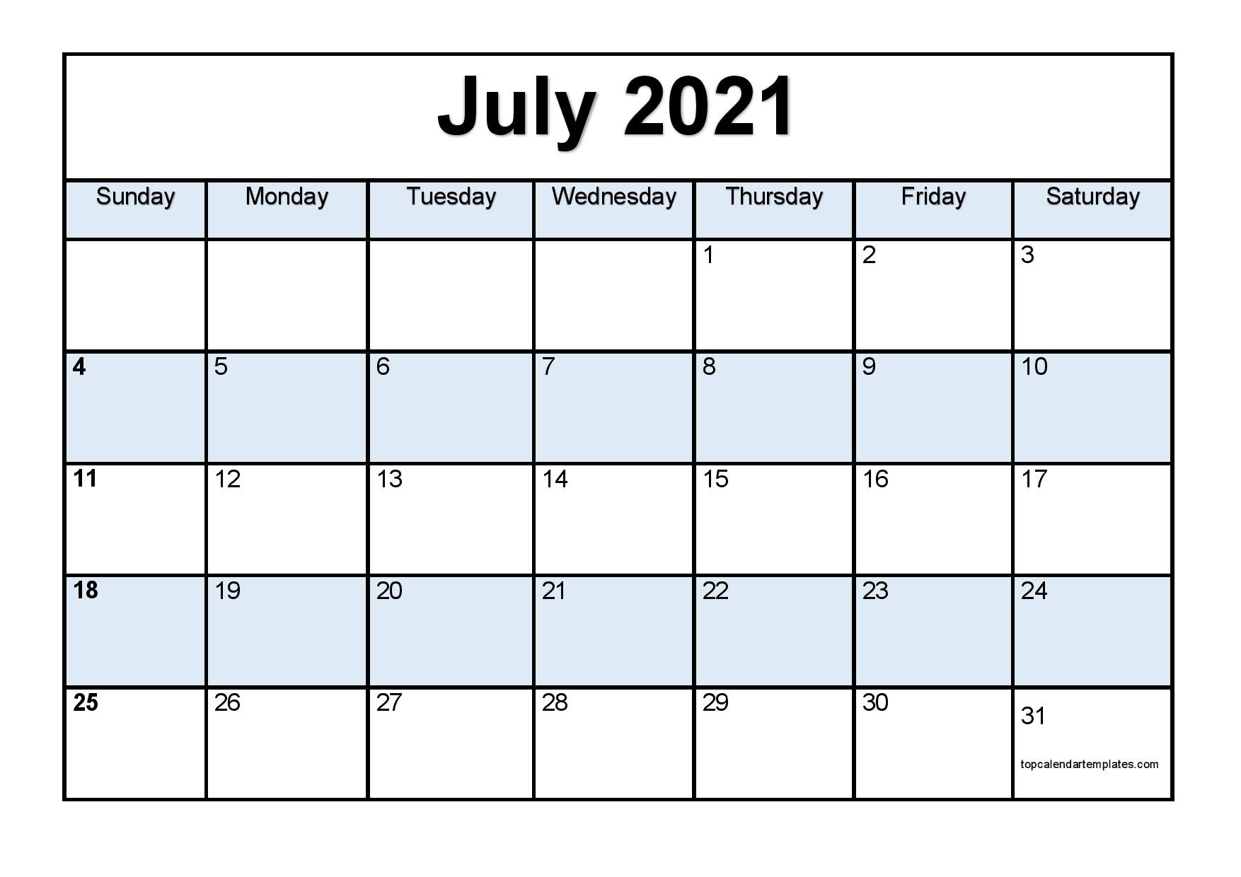 Printable July 2021 Calendar Template - Pdf, Word, Excel-2021 Free Printable Monthly Calendar Pages Staple