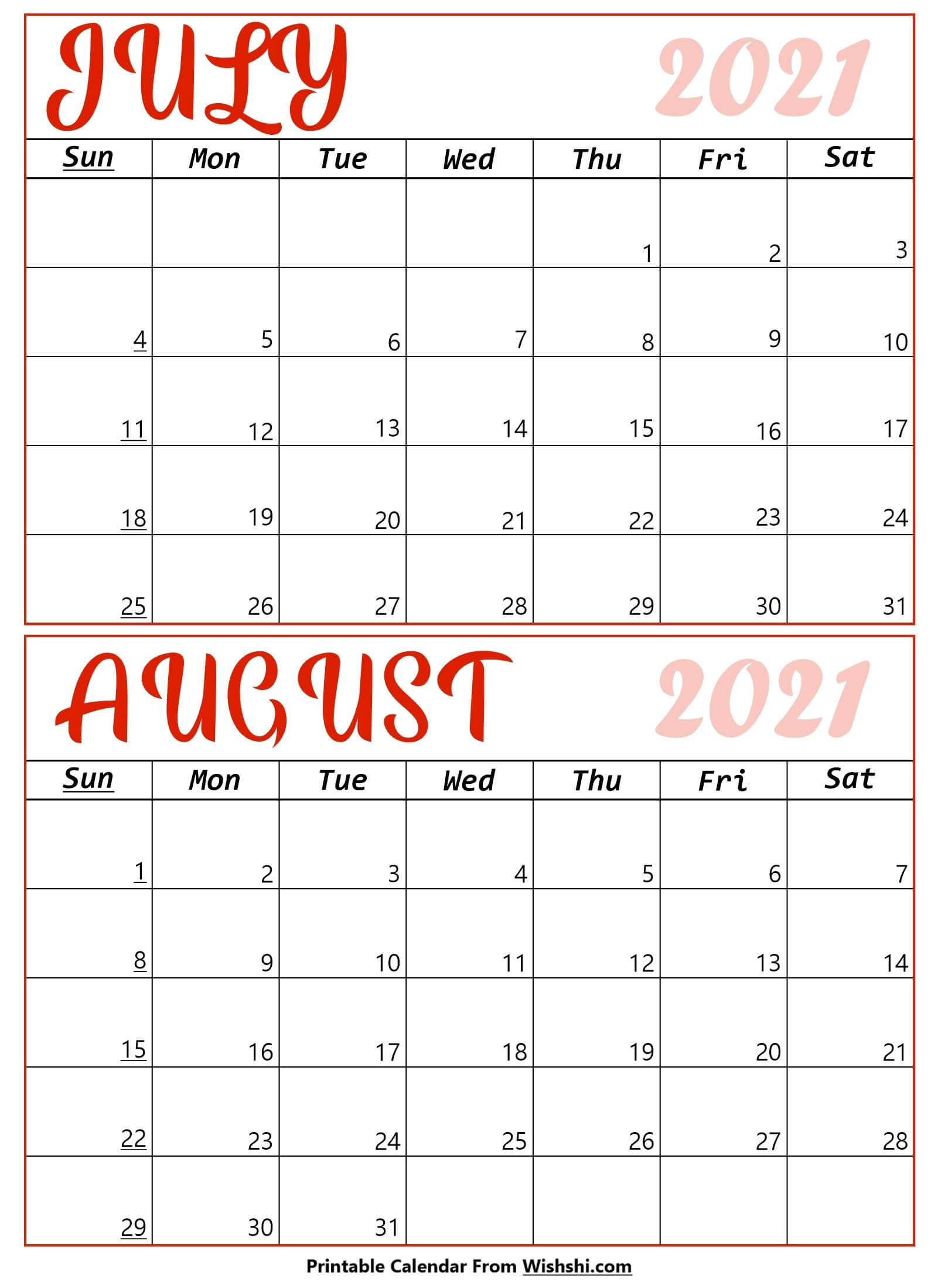 Printable July August 2021 Calendar - Free Printable-July 2021 Calendar For Bills