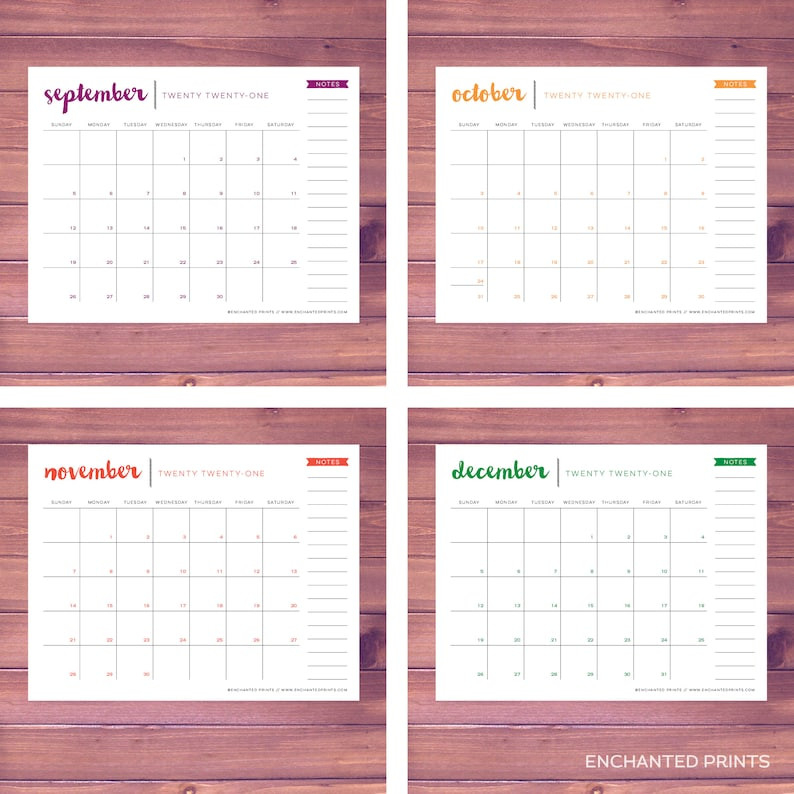 Simple 2021 Printable Calendar 12 Month Calendar Grid | Etsy-2021 Free 12 Month Printable Monthly Calendar