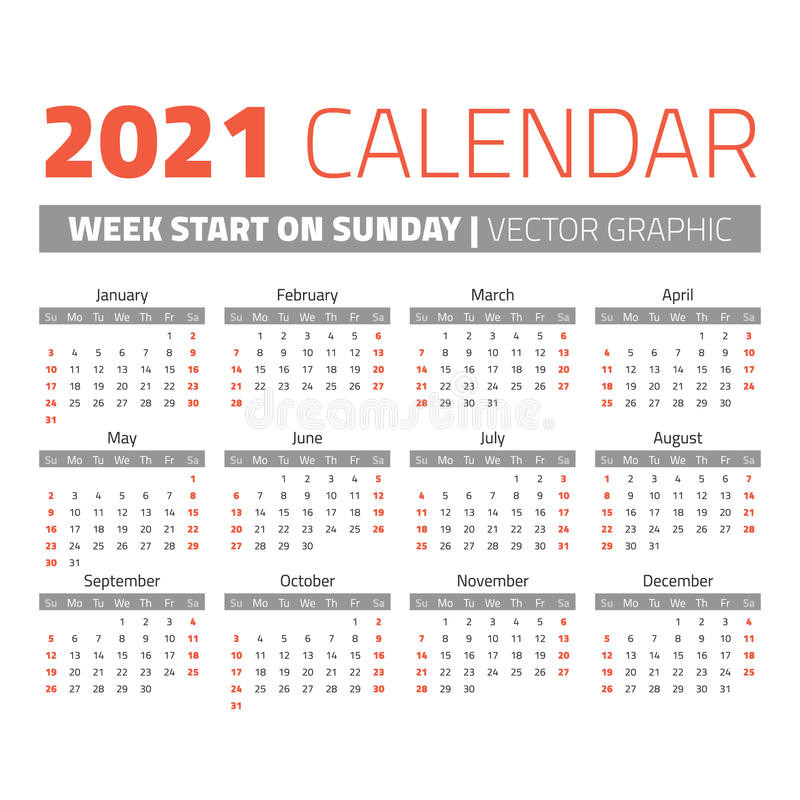 Simple 2021 Year Calendar Stock Vector. Illustration Of-4 X 6 Calendars 2021