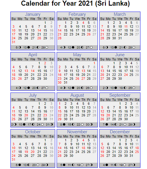 Sri Lanka Calendar 2021 - Holiday Calendar-Gazetted Mercantile Holidays In Sri Lanka 2021