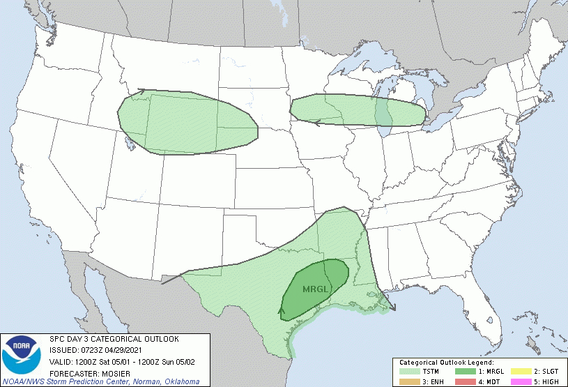 Storm Prediction Center Apr 29, 2021 0730 Utc Day 3 Severe-Northwest Louisiana 2021 Rut Prediction