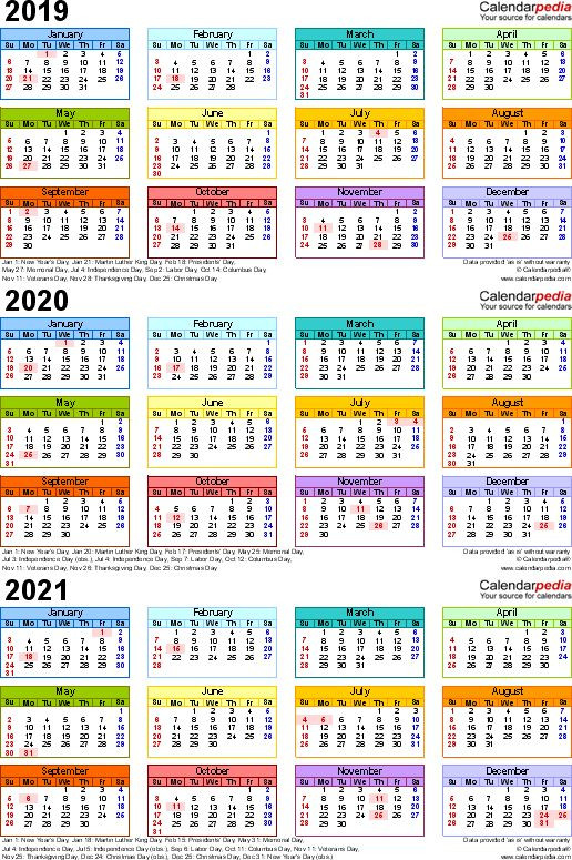 Template 3: Excel Template For Three Year Calendar 2019-Excel Vacation Calendar Template 2021
