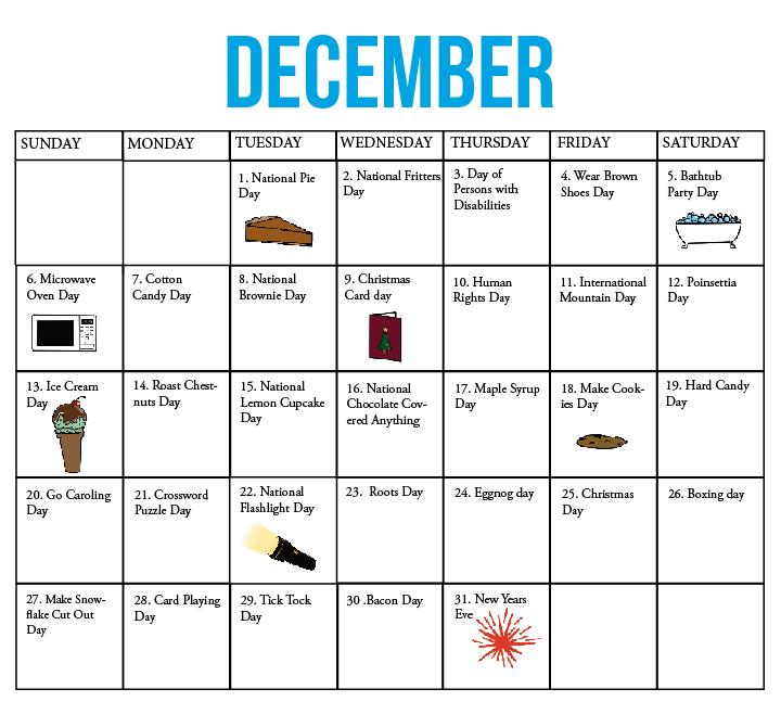 The Kirkwood Call | Fun National Holiday Calendar: December-National Food Days 2021 Printable