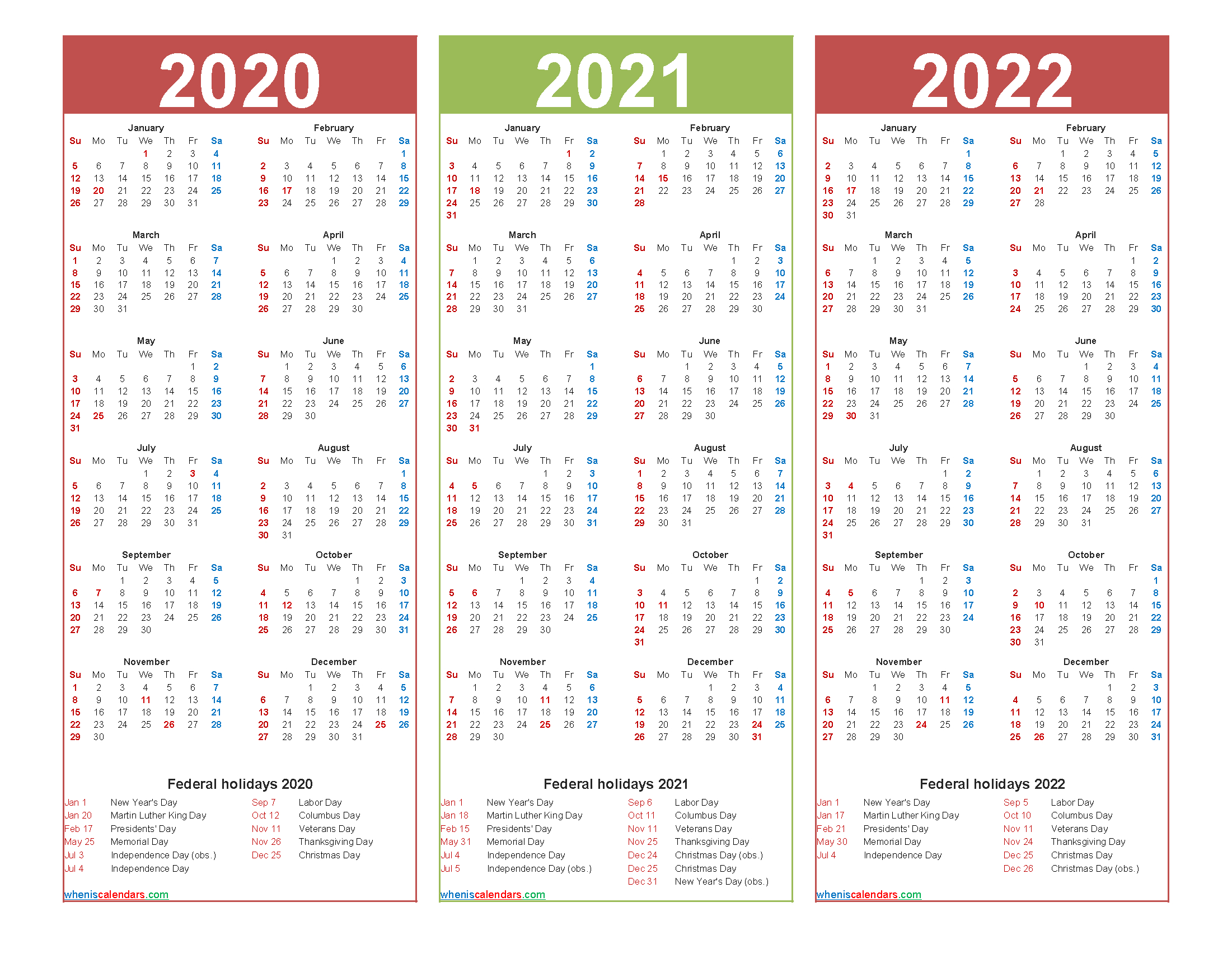 Three Year 2020 To 2022 Calendar Printable Word, Pdf-2021 2022 2023 Printable Calendar