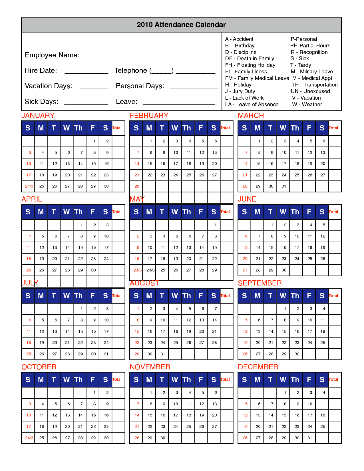 Unique Attendance Tracker Template #Exceltemplate #Xls #-2021 Excel Calendar Employee Leave