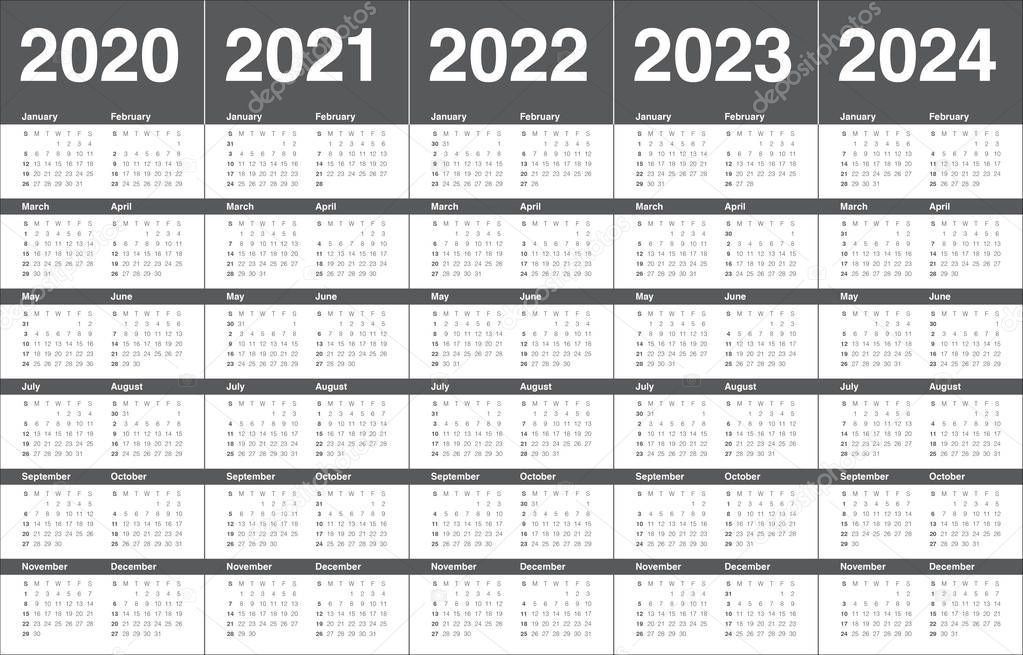 Year 2020 2021 2022 2023 2024 Calendar Vector Design Template - Stock Pho , #Affiliate, #Year, #-2021 2022 2023 Printable Calendar
